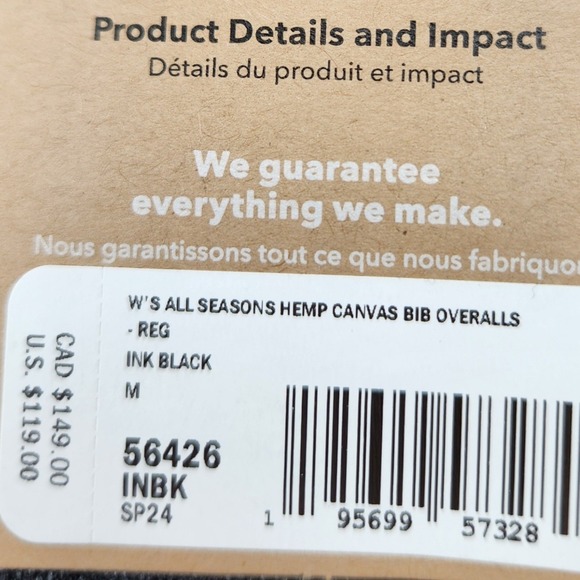 Patagonia All Seasons Hemp Canvas Bib Overalls Ink Black 56426 Womens Medium REG - Picture 4 of 14